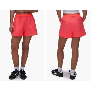 New Good American Size 1 Coated Cotton Poplin Shorts Fiery Coral Color